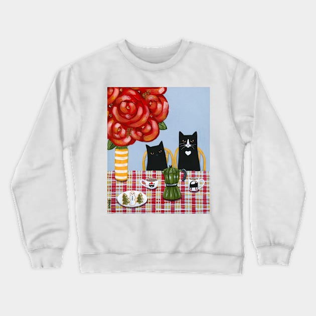 Christmas French Press Cats Crewneck Sweatshirt by KilkennyCat Art